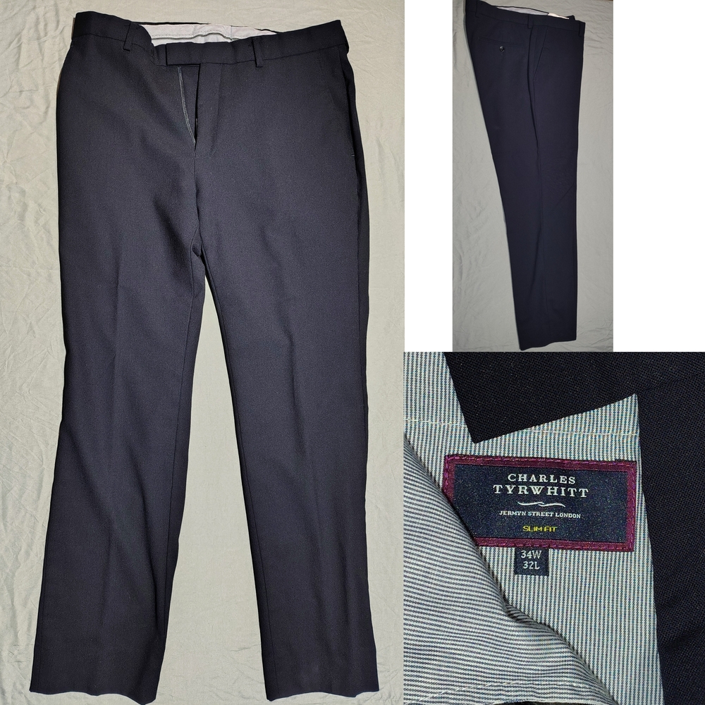 Charles Tyrwhitt Men's Slim Navy Wool Pants 34w 32L (30)